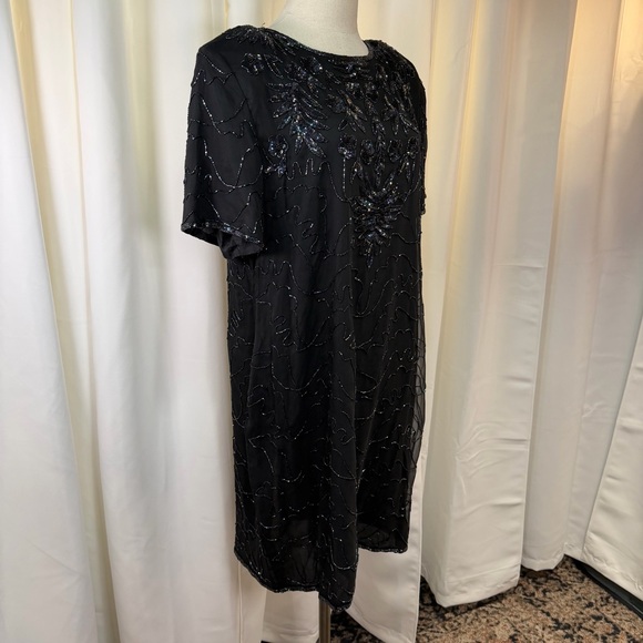 Sweet Sue Vintage Black 100% Silk Dress w/ Iridescent Sequins & Beading Size 2X - Picture 13 of 16